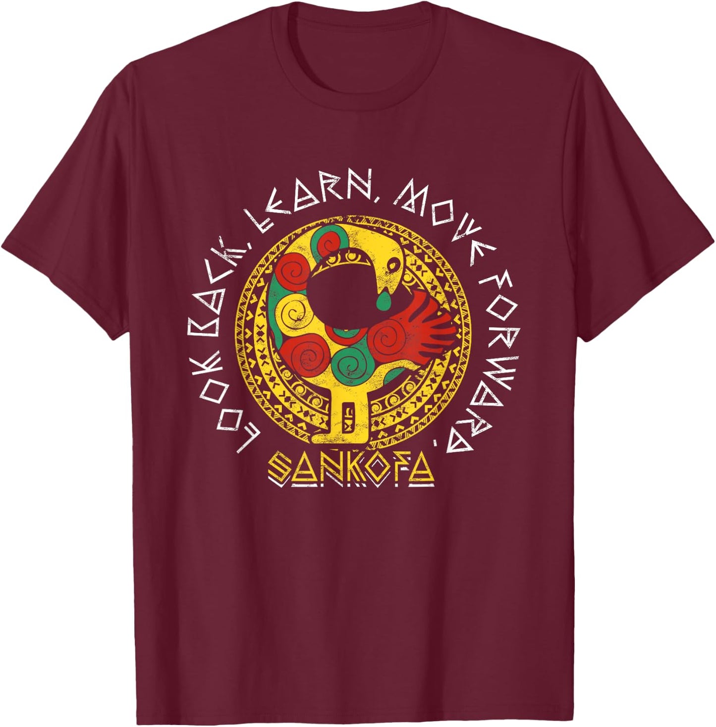 Sankofa Black History Month Adinkra Ghana T-Shirt - T-Shirt | Maroon
