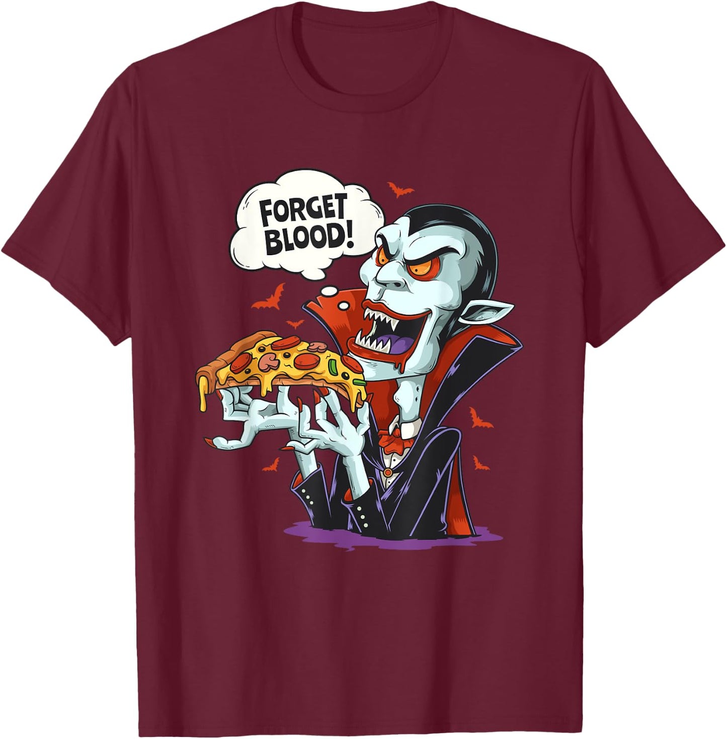 Funny Vampire Eating Pizza Halloween Lounger Costume T-Shirt - T-Shirt | Maroon