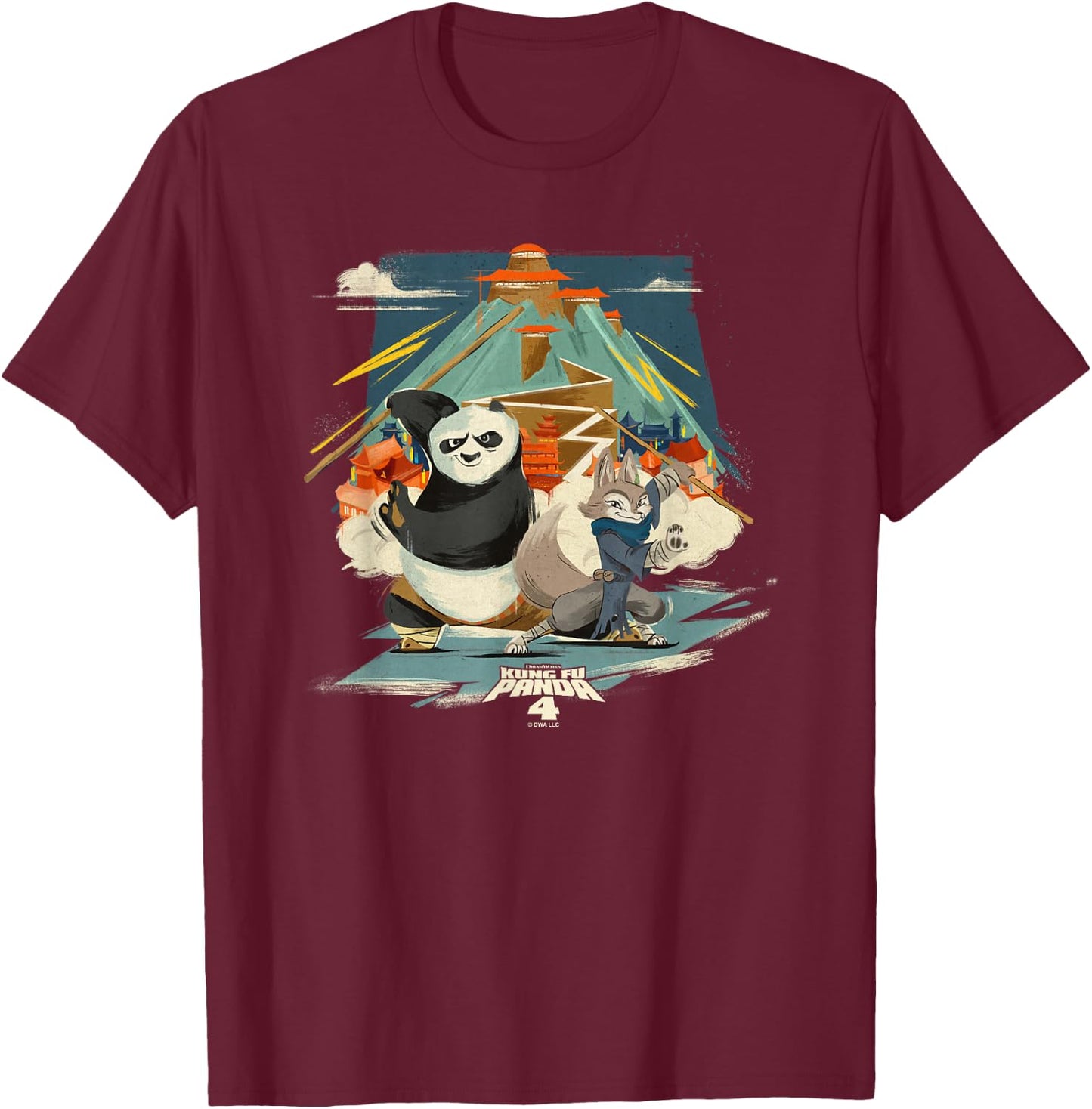 Kung Fu Panda 4 Po & Zhen Valley Of Peace Vintage Portrait T-Shirt - T-Shirt | Maroon