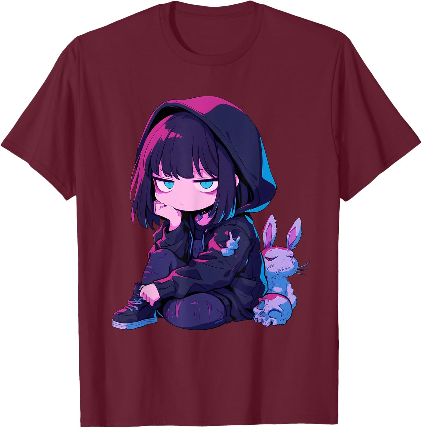 E-Girl Cute Anime Girl Goth Bunny Grunge Edgy Outfit T-Shirt - T-Shirt | Maroon