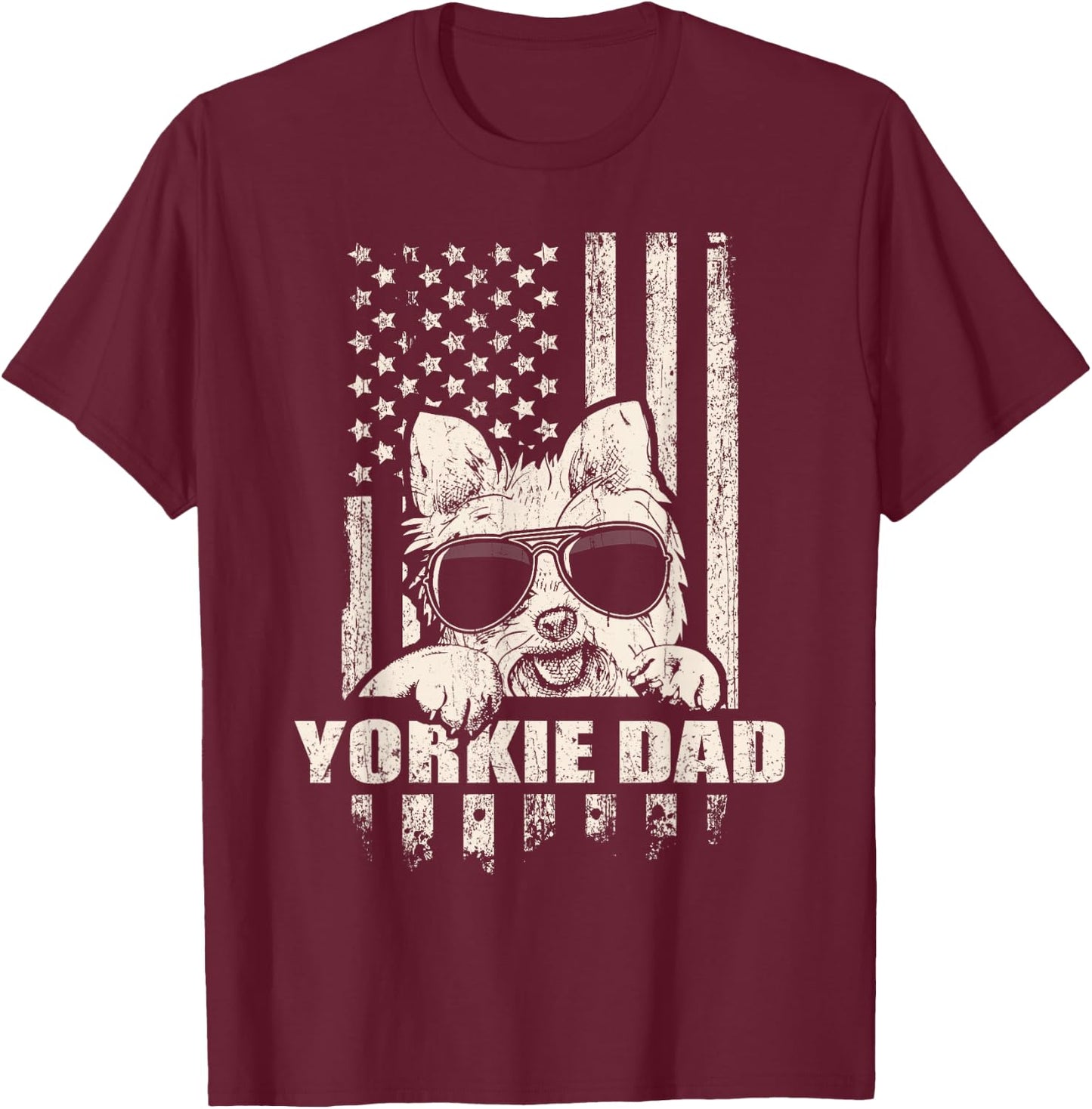 Yorkie Dad Cool Vintage Retro Proud American T-Shirt - T-Shirt | Maroon