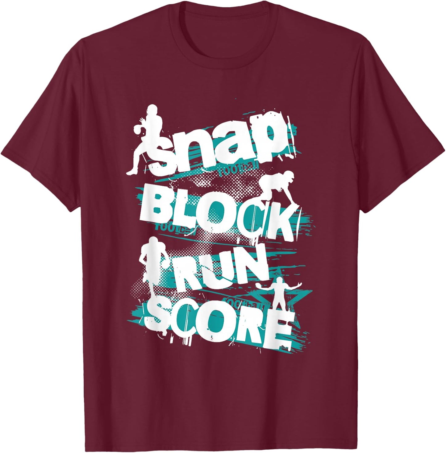 White and Teal Football Sport Fan Grungy Graphic T-Shirt - T-Shirt | Maroon