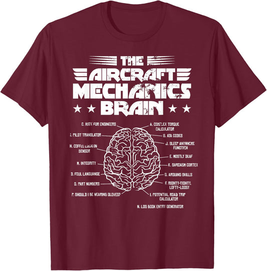 Aircraft Mechanics Brain Aviation Gift T-Shirt - T-Shirt | Maroon