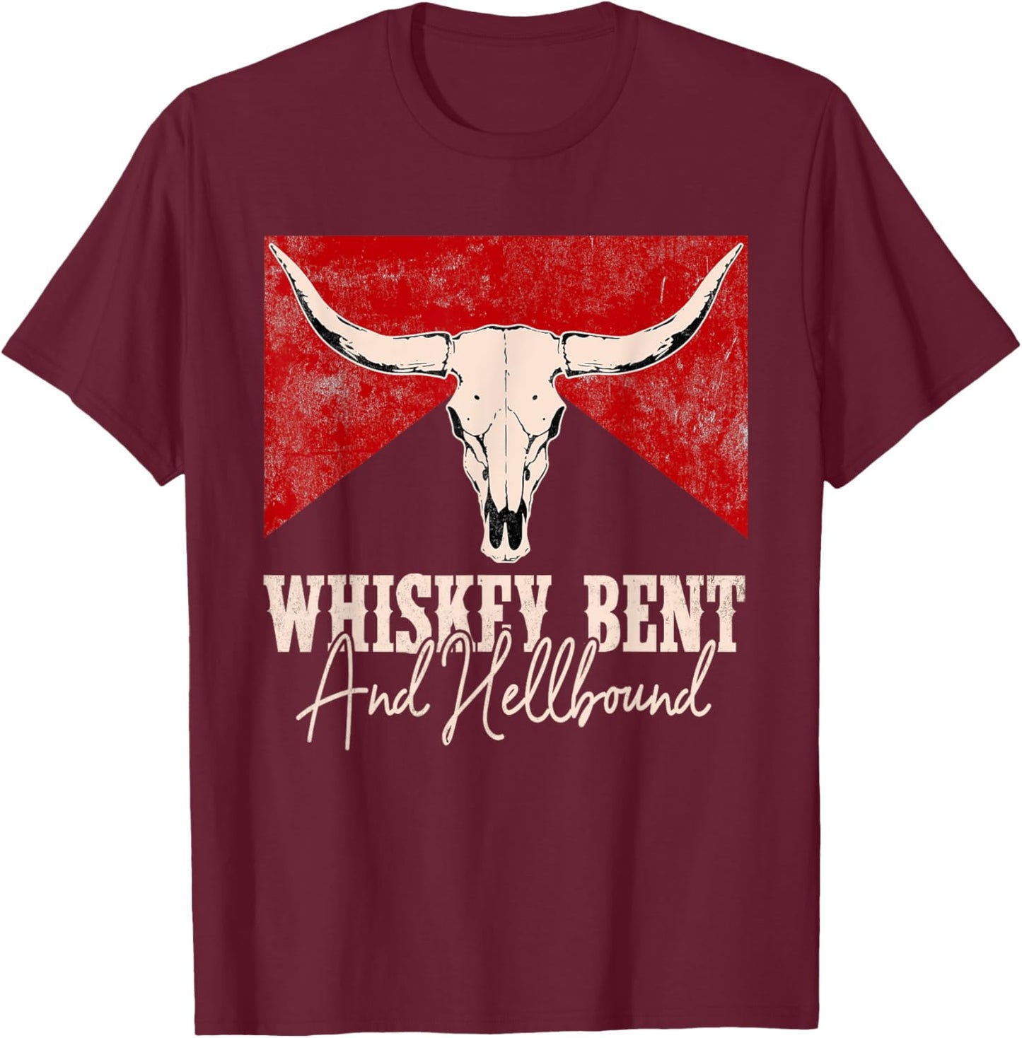 Whiskey Bent And Hellbound Graphic Western Cactus Deserts T-Shirt - T-Shirt | Maroon