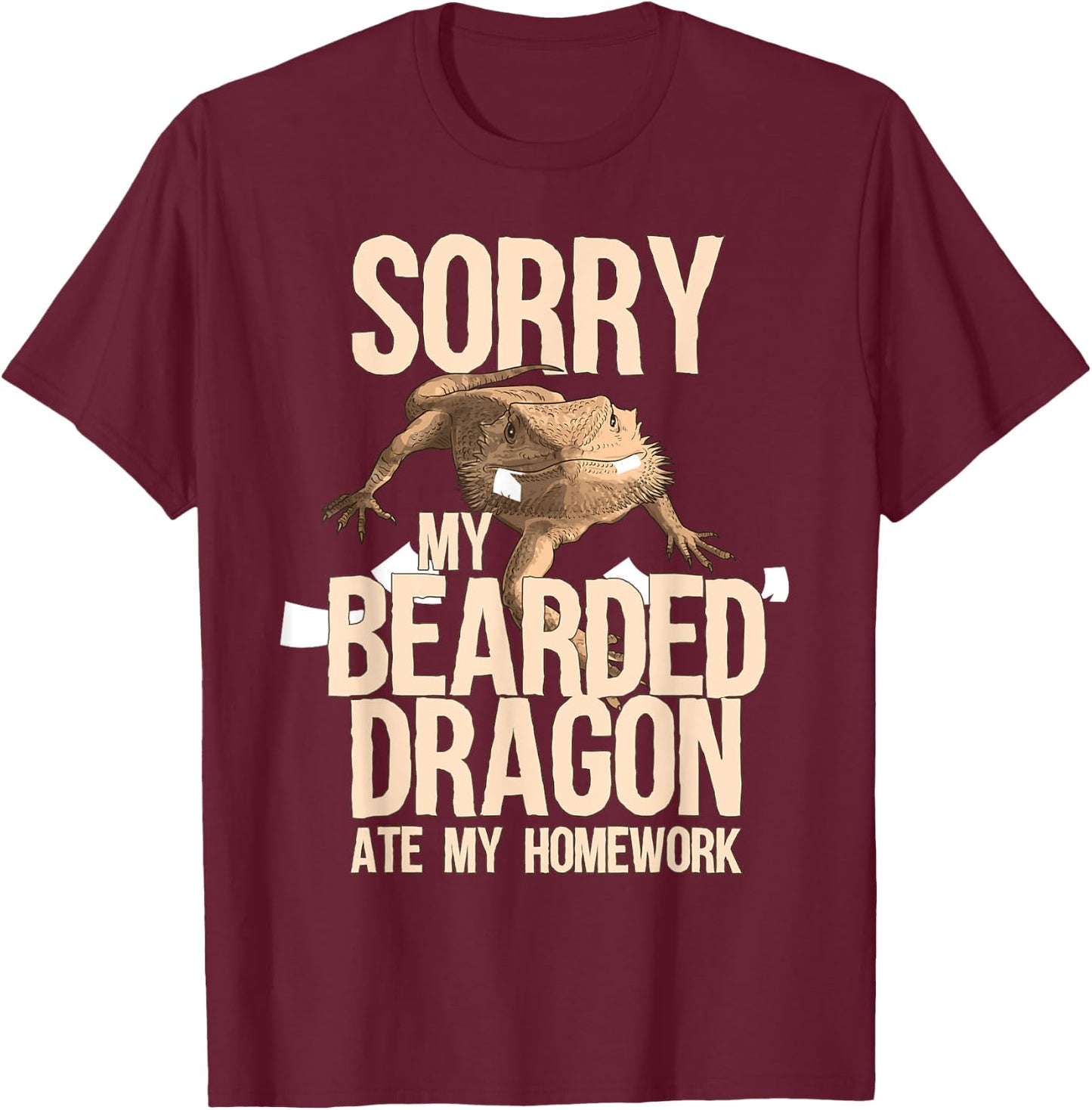 Funny Bearded Dragon Gift Men Women Kid Cool Homework Gag T-Shirt - T-Shirt | Maroon