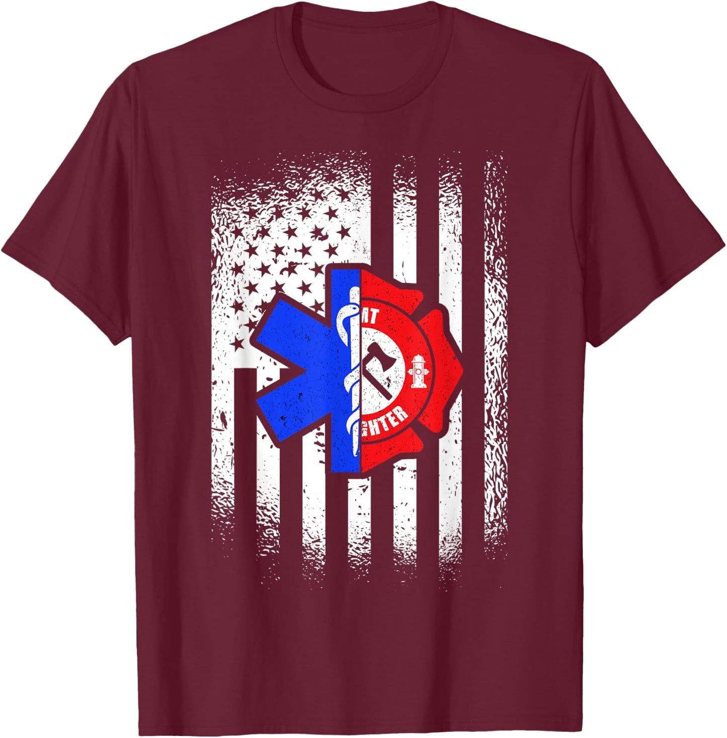 EMT American Flag First Responder Paramedic T-Shirt - T-Shirt | Maroon