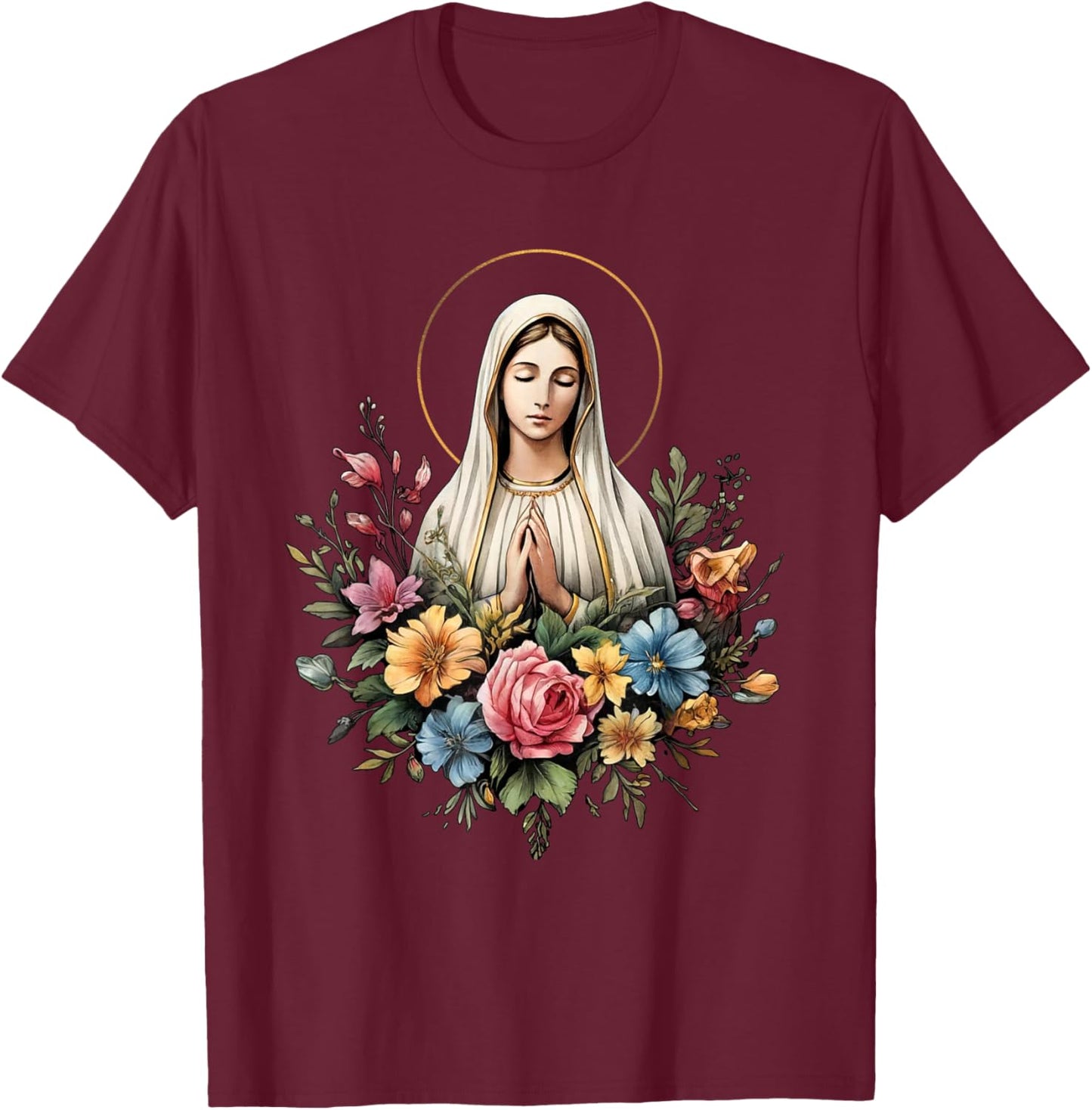 Our Lady of Fatima Mother Mary Saint Mary Powerful Symbol T-Shirt - T-Shirt | Maroon