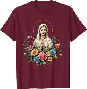 Our Lady of Fatima Mother Mary Saint Mary Powerful Symbol T-Shirt - T-Shirt | Maroon