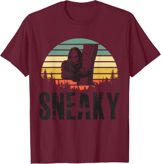 Sasquatch Sneaky, Sneaky Retro Bigfoot T-Shirt - T-Shirt | Maroon