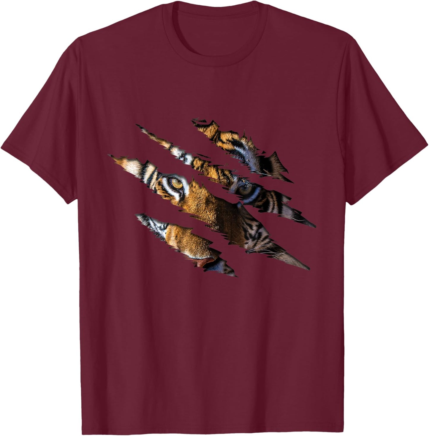 Tiger Face Claw Effect Big Cat Tiger Slash Claw Tiger Lover T-Shirt - T-Shirt | Maroon