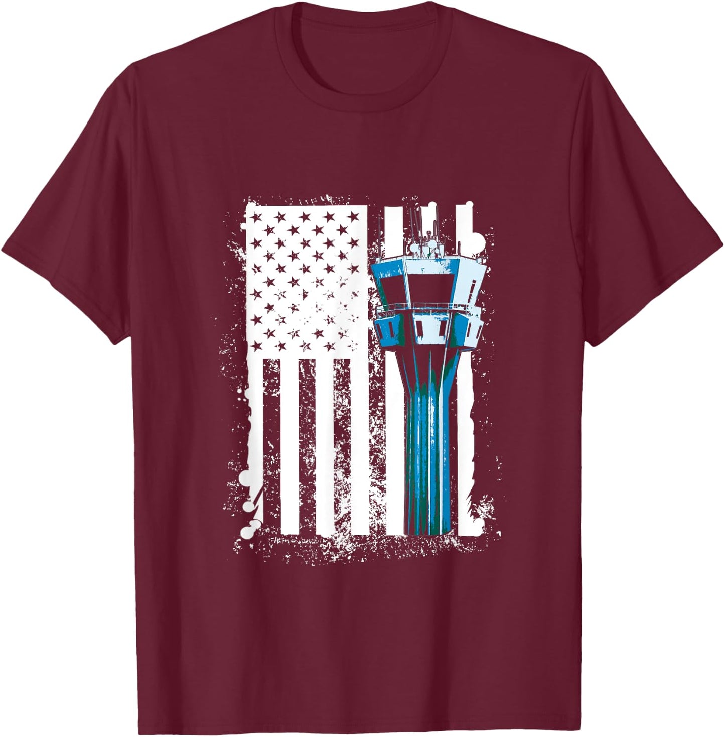 Air Traffic Controller US Flag ATC Flight Control T-Shirt - T-Shirt | Maroon