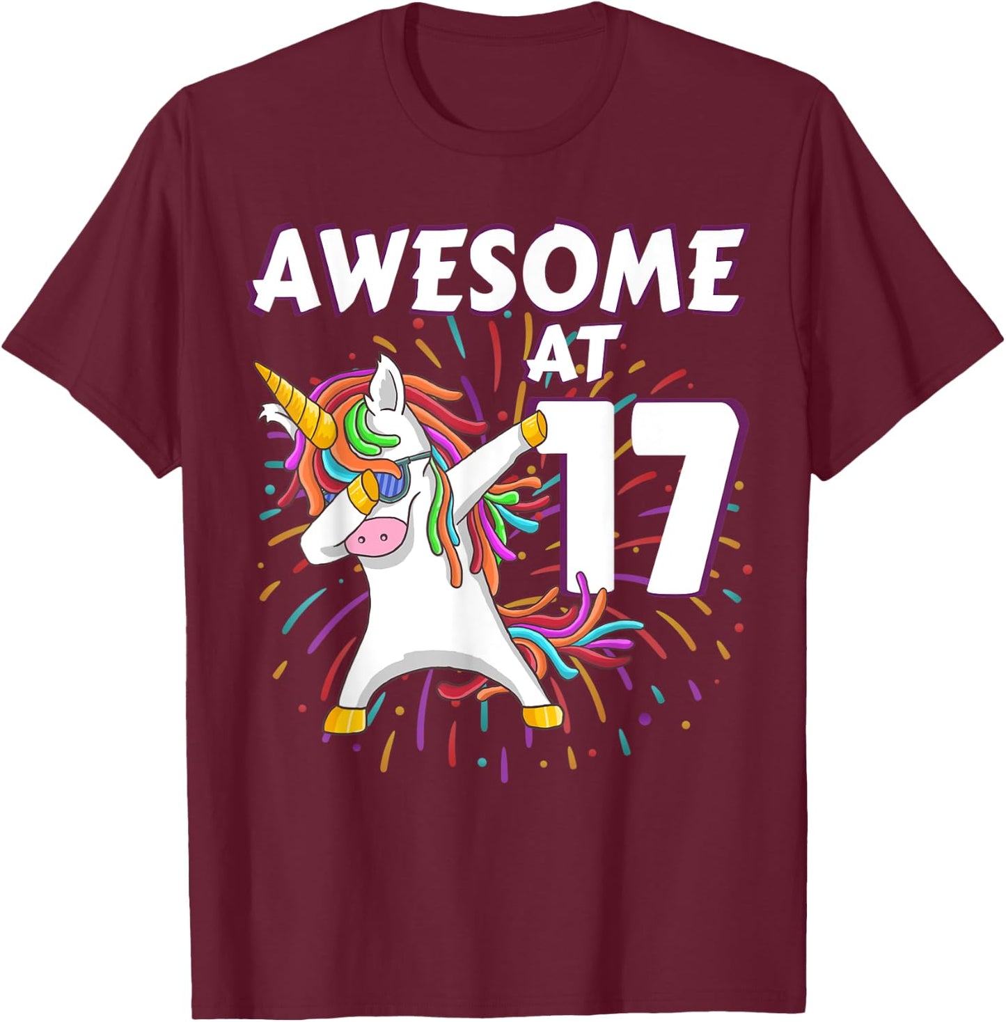 Unicorn Dabbing 17th Birthday Shirt for 17 Year Old Teenager T-Shirt - T-Shirt | Maroon