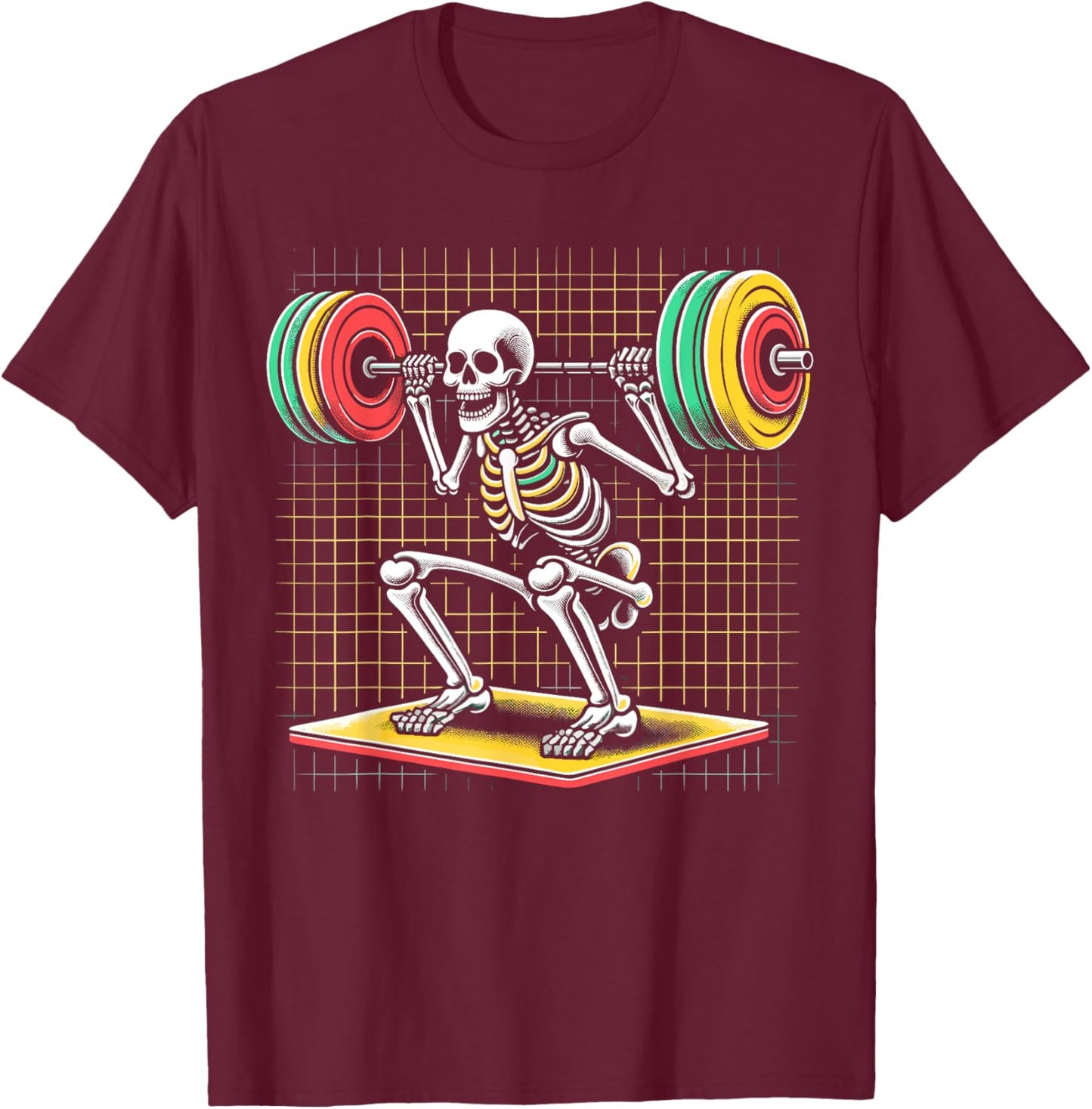 Skeleton Lifting Gym Workout T-Shirt - T-Shirt | Maroon