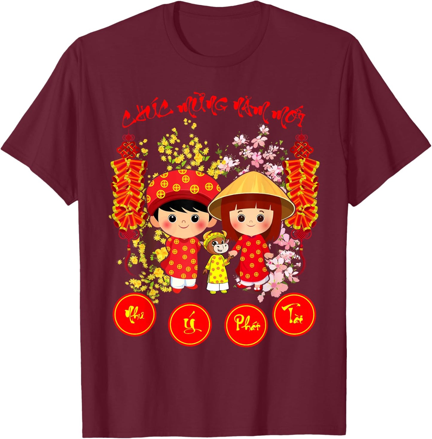 Chuc Mung Nam Moi 2026 Year Of the Horse Vietnamese Tet T-Shirt - T-Shirt | Maroon