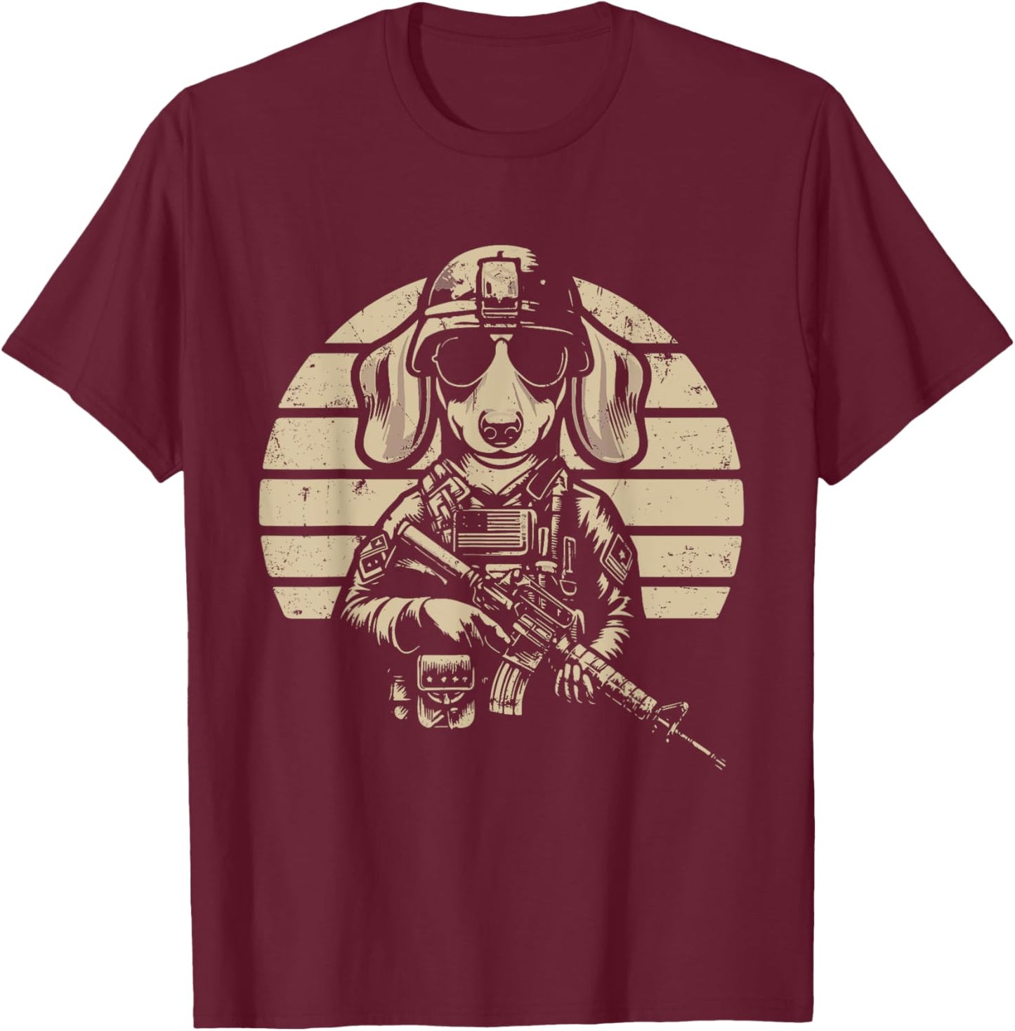 Dachshund Sunglasses Costume Owner Proud Soldier Veteran T-Shirt - T-Shirt | Maroon