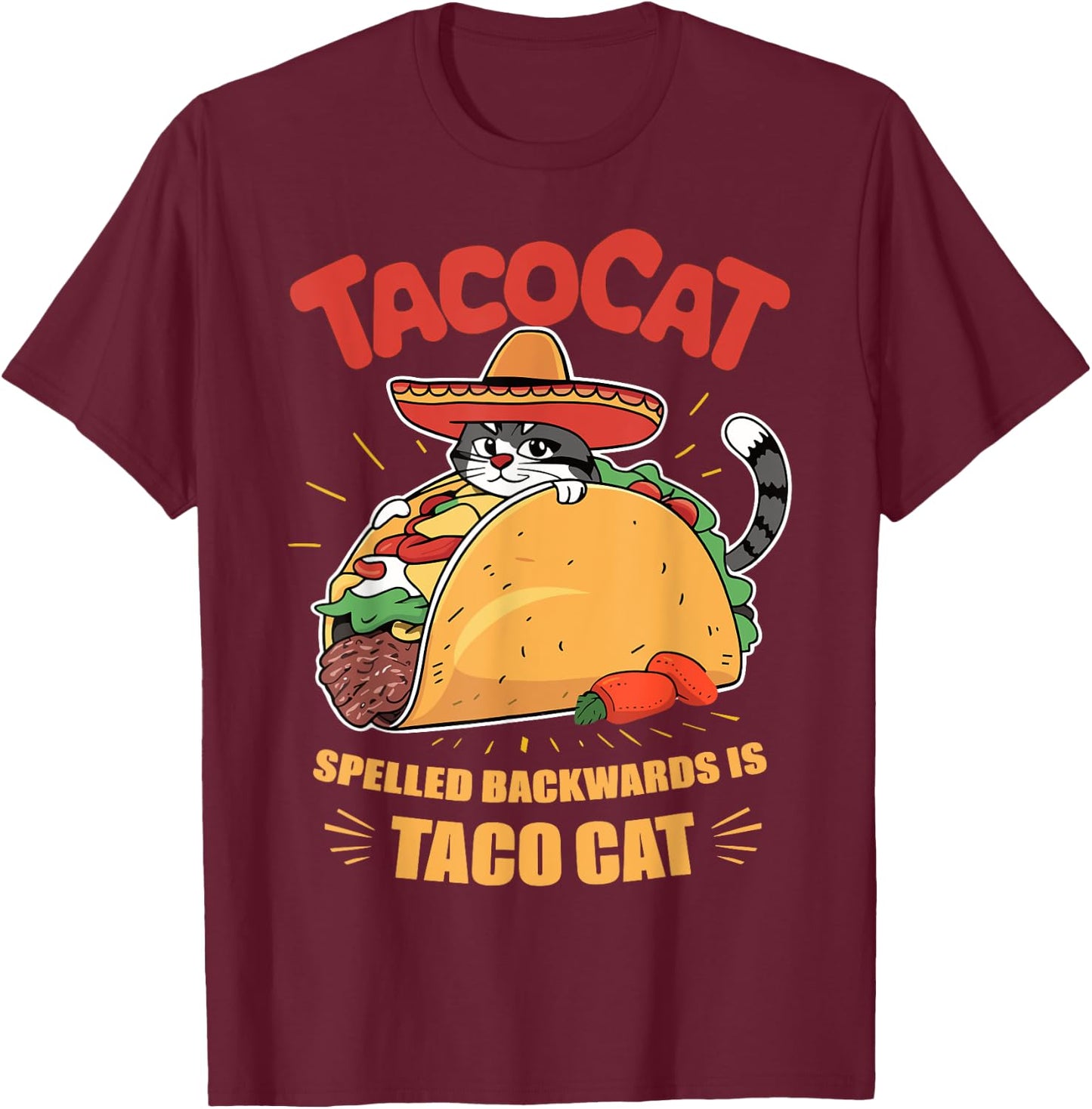 Taco Cat Funny Cinco De Mayo Women Kids T-Shirt - T-Shirt | Maroon