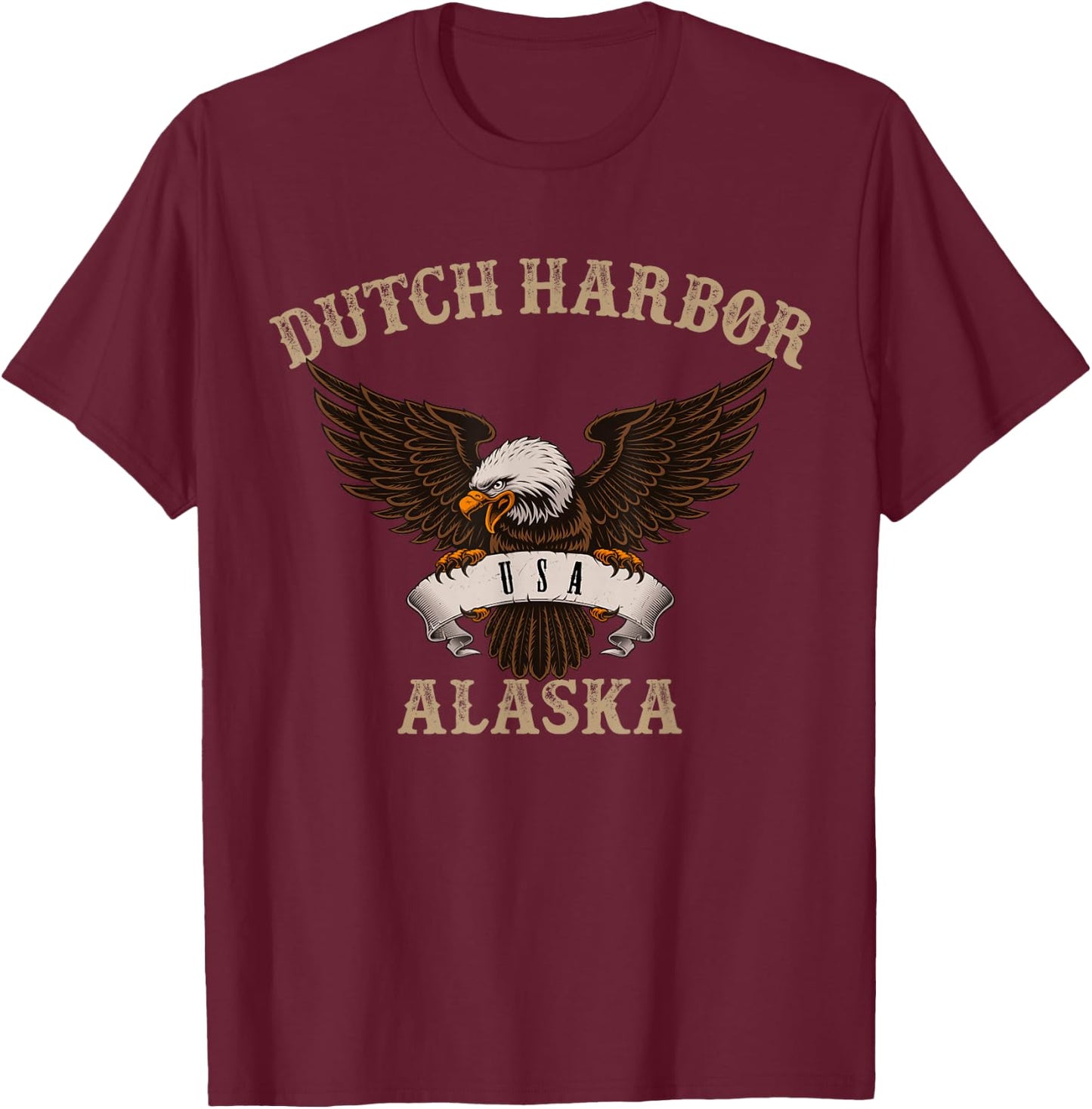 Dutch Harbor Alaska USA Bald Eagle T-Shirt - T-Shirt | Maroon