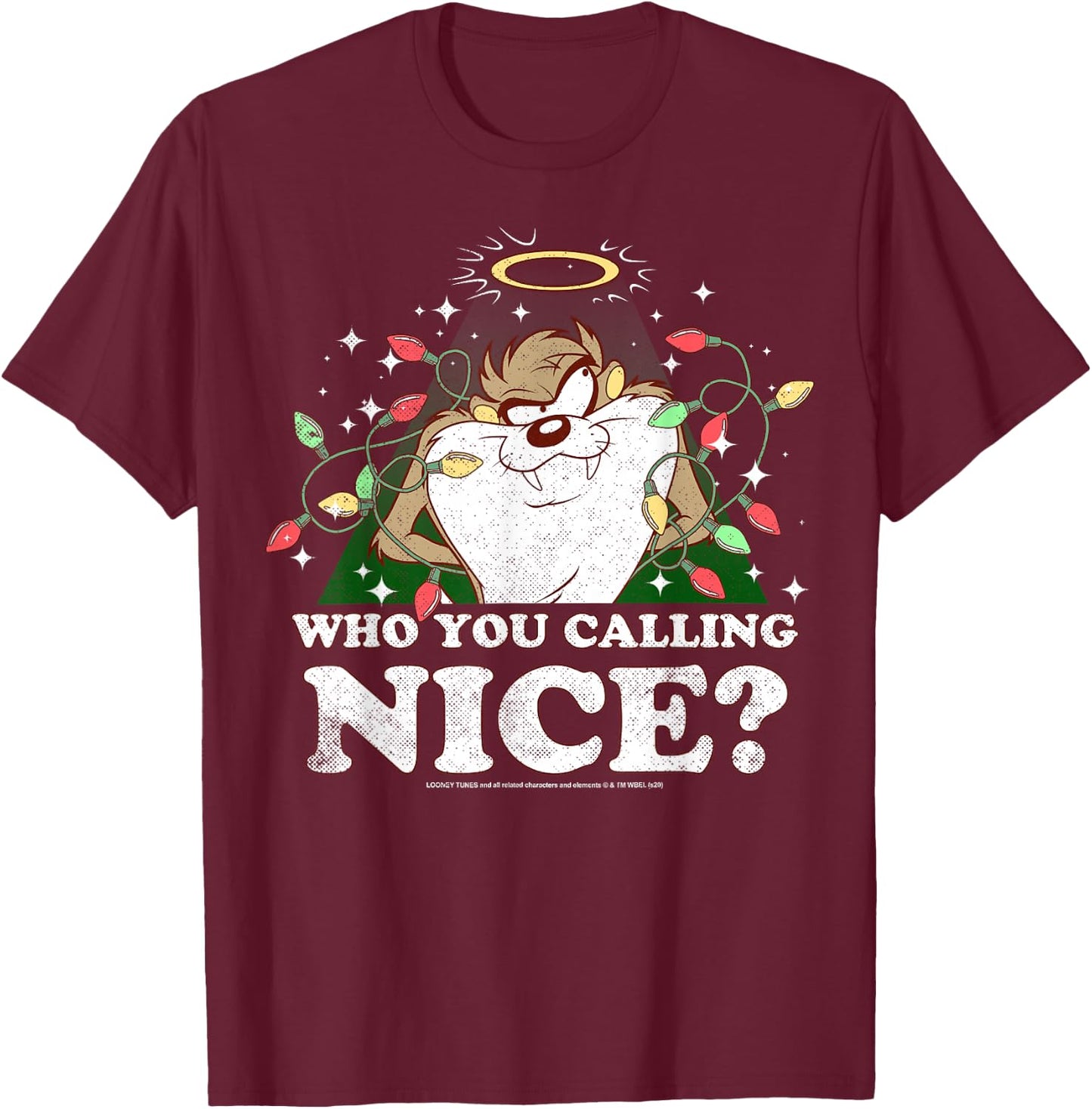 Looney Tunes Christmas Taz Who You Calling Nice T-Shirt - T-Shirt | Maroon