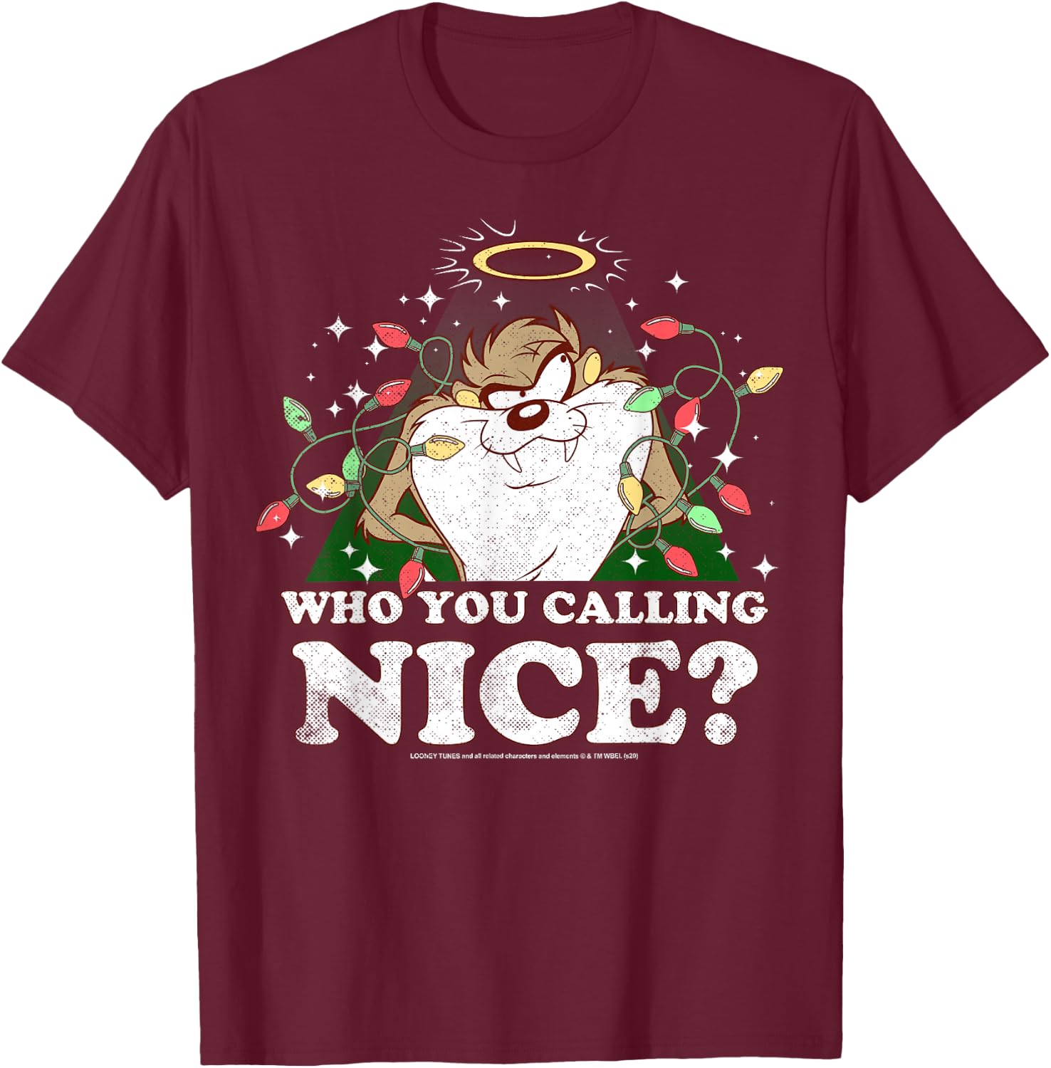 Looney Tunes Christmas Taz Who You Calling Nice T-Shirt - T-Shirt | Maroon