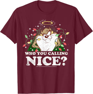 Looney Tunes Christmas Taz Who You Calling Nice T-Shirt - T-Shirt | Maroon