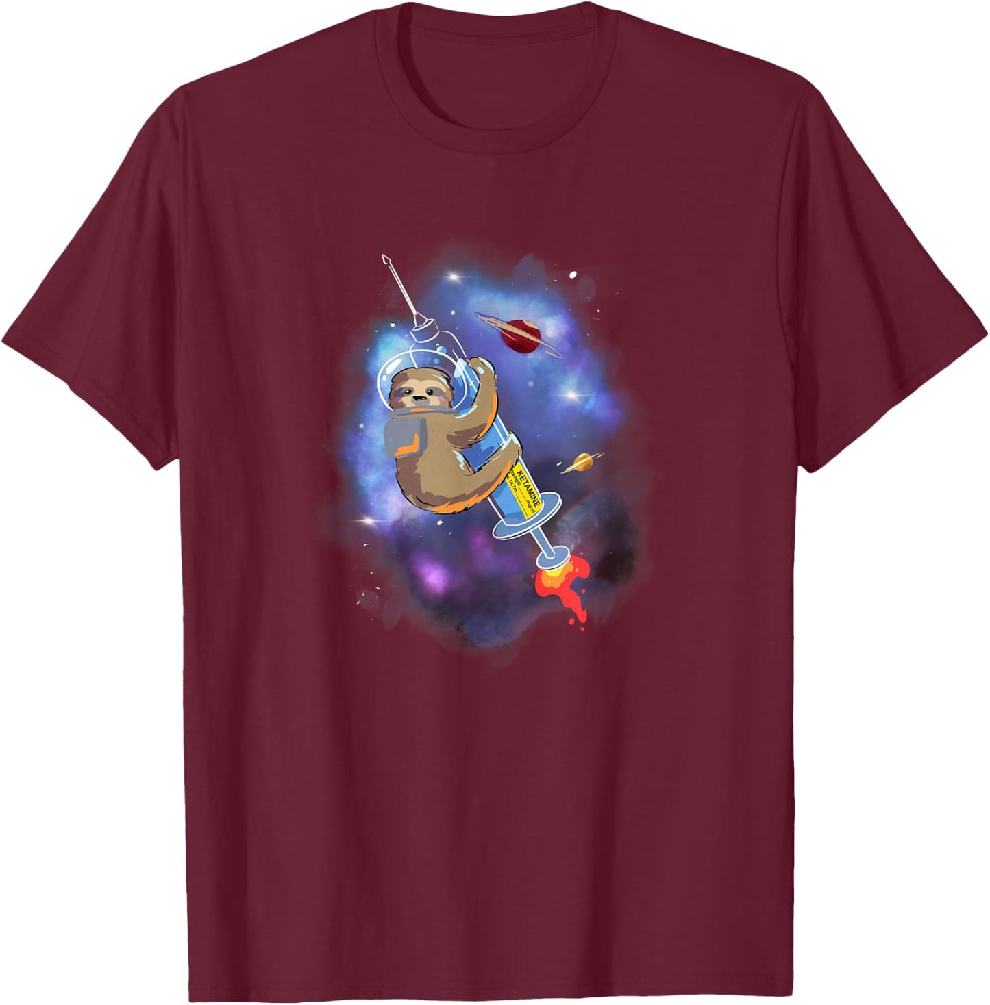 Space ketamine sloth anesthesia critical care Emergency med T-Shirt - T-Shirt | Maroon