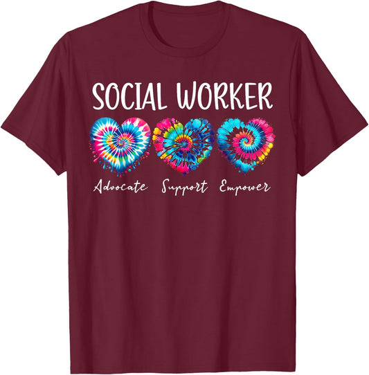 Tie dye heart Social Work Month Child Family Social Worker T-Shirt - T-Shirt | Maroon