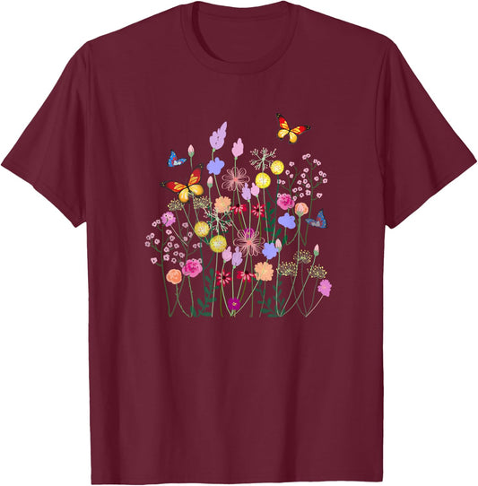 Spring flowers,butterflies,summer,spring art Men Women Kids T-Shirt - T-Shirt | Maroon