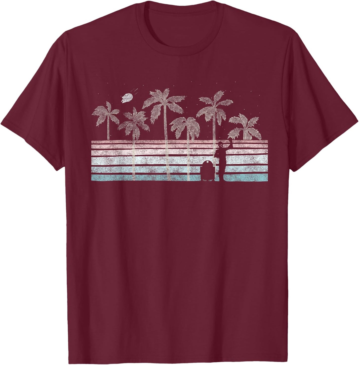 Star Wars R2-D2 & C-3PO Tropical Retro Stripe T-Shirt - T-Shirt | Maroon