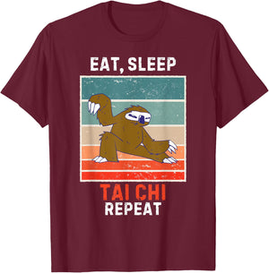 Retro Sloth Eat, Sleep Tai Chi Repeat Vintage Grunge Tai Chi T-Shirt - T-Shirt | Maroon
