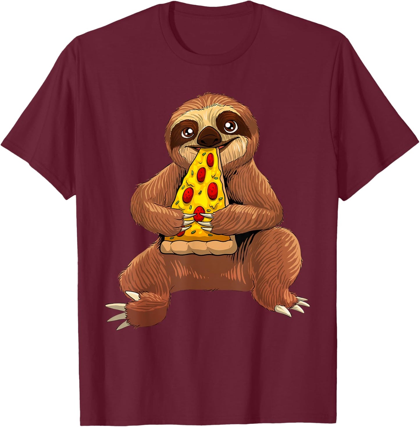 Funny Sloth Pizza Design Women Pepperoni Pizza Lover T-Shirt - T-Shirt | Maroon