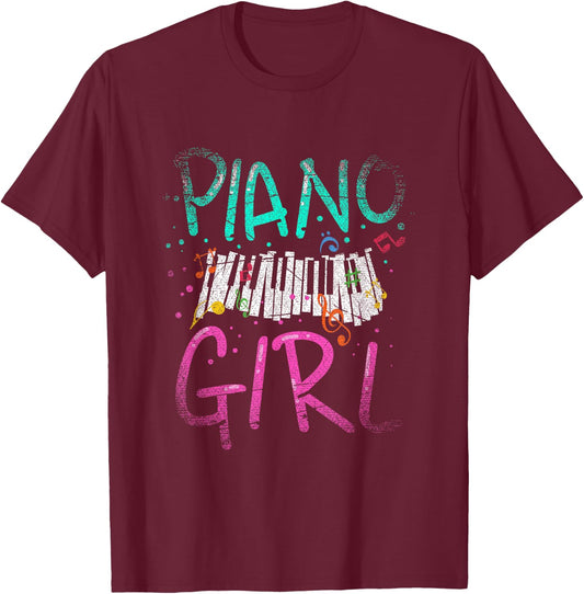Piano Girl Piano T-Shirt - T-Shirt | Maroon