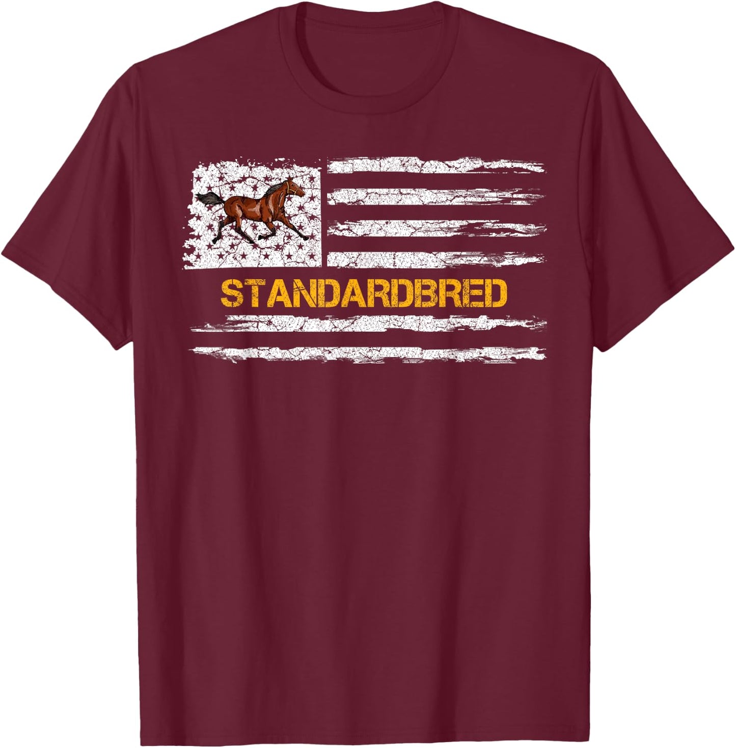 Vintage USA American Flag Standardbred Horse Riding Lover T-Shirt - T-Shirt | Maroon