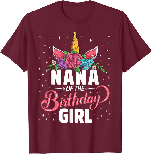 Nana Of The Birthday Girl Unicorn Girls Family Matching T-Shirt - T-Shirt | Maroon
