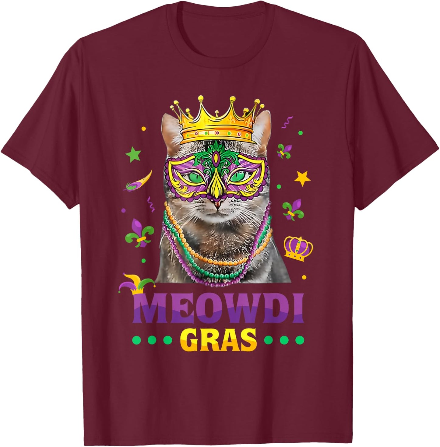 Meowdi Gras Mardi Gras Cat Lover New Orleans Louisiana USA T-Shirt - T-Shirt | Maroon