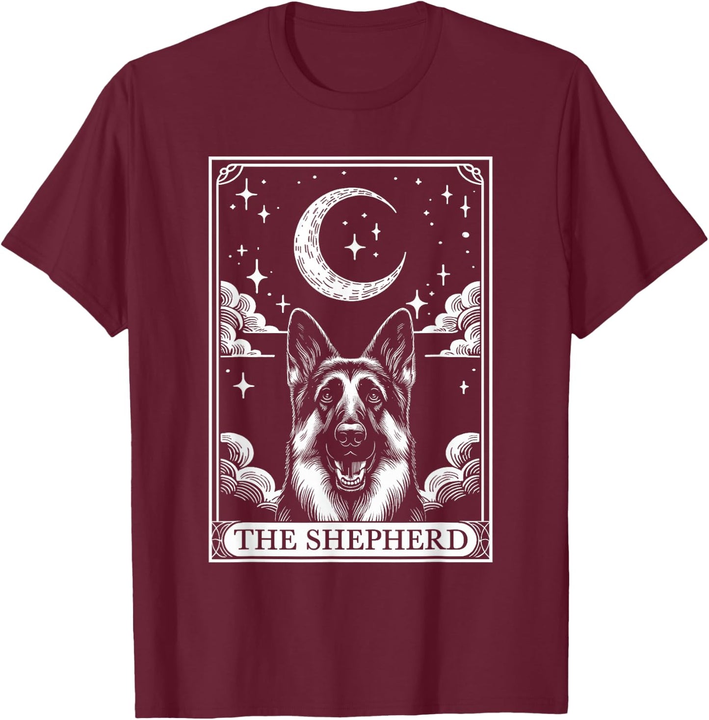 Tarot Card Vintage Crescent Moon German Shepherd Dog Mom T-Shirt - T-Shirt | Maroon