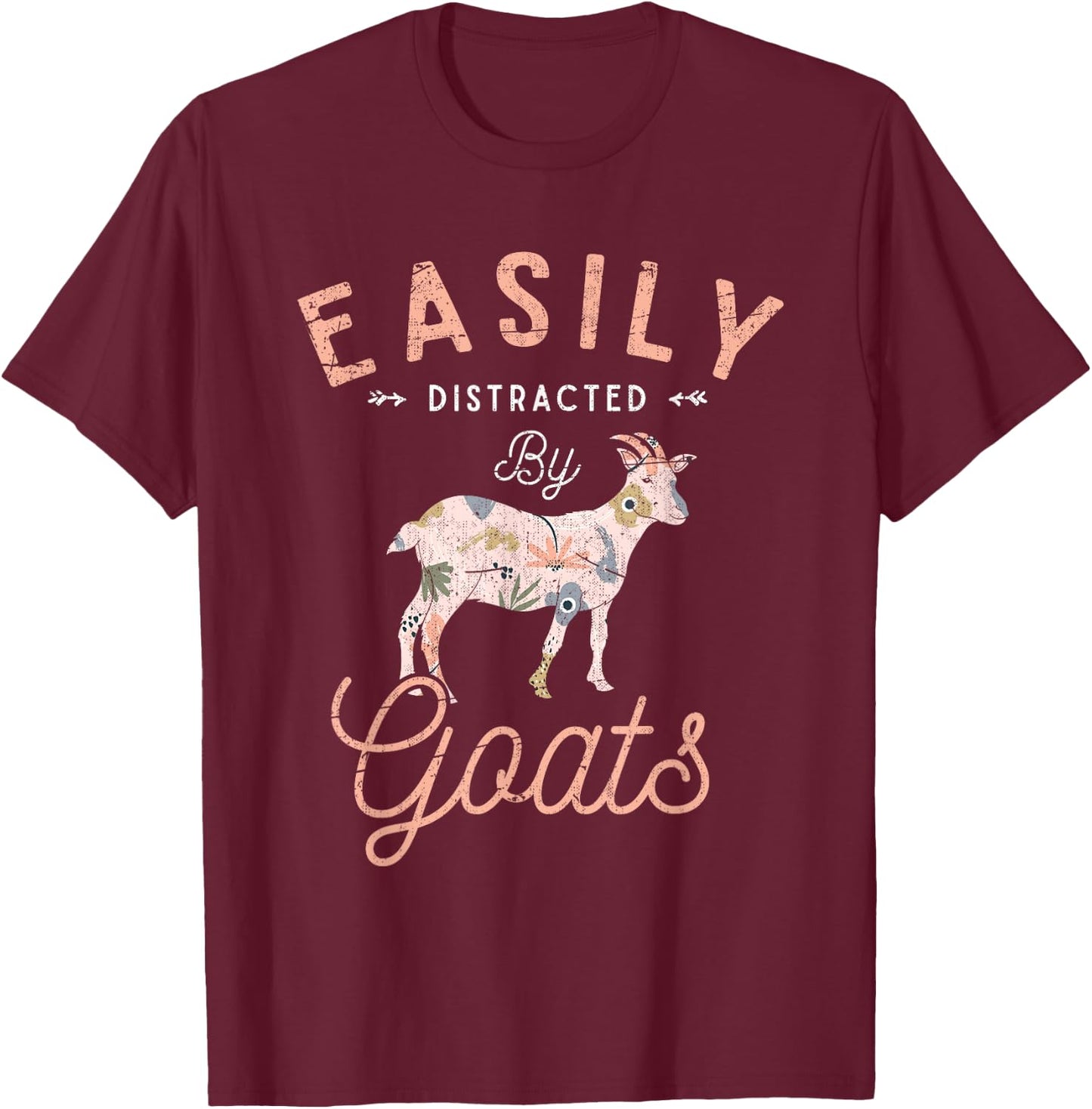 Slightly Distracted by Goats Farm Animal Vintage Goat T-Shirt - T-Shirt | Maroon