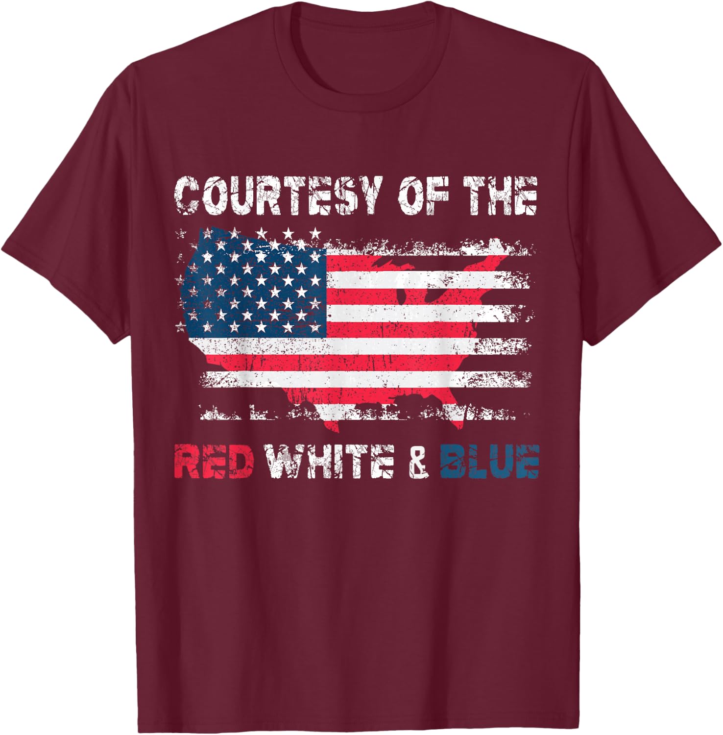 Courtesy of The Red White and Blue Vintage America US Flag T-Shirt - T-Shirt | Maroon