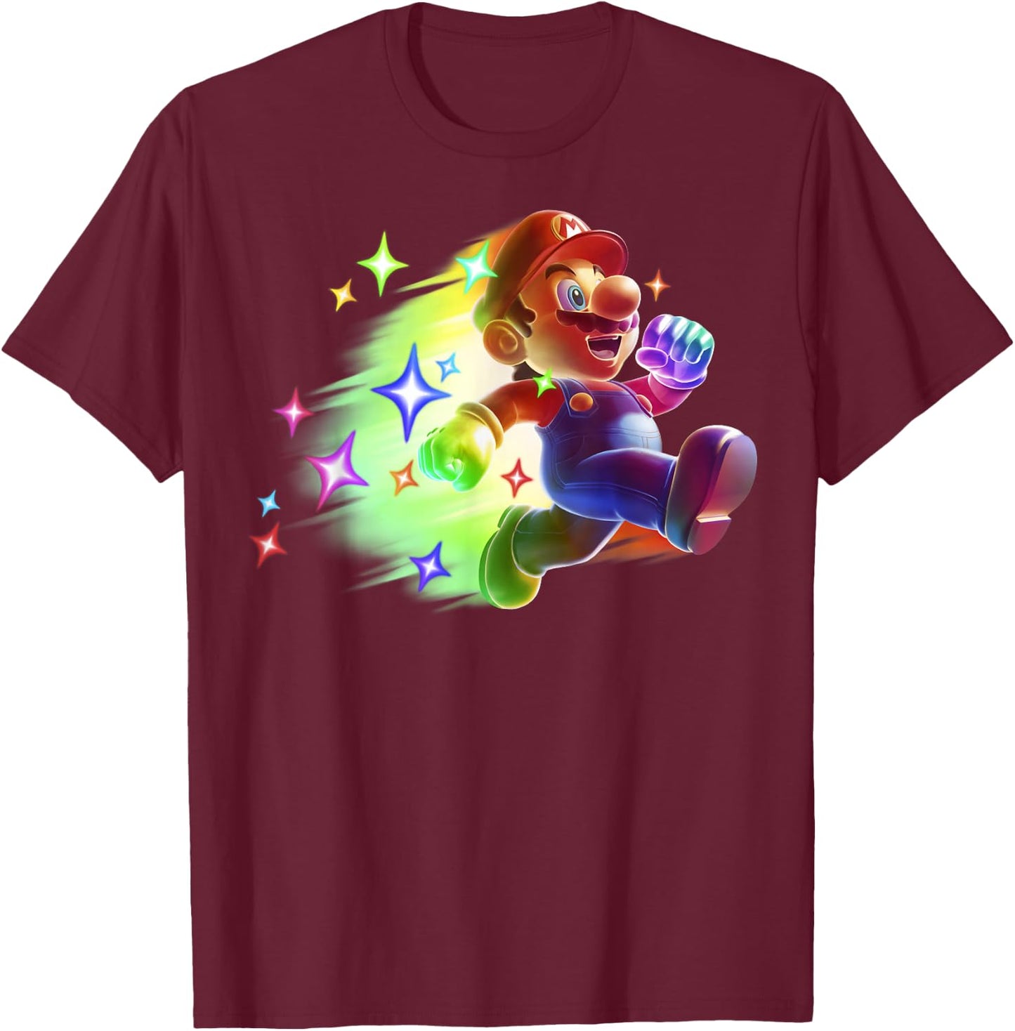 Super Mario Bros Deluxe Rainbow Run Mario Nintendo Portrait T-Shirt - T-Shirt | Maroon
