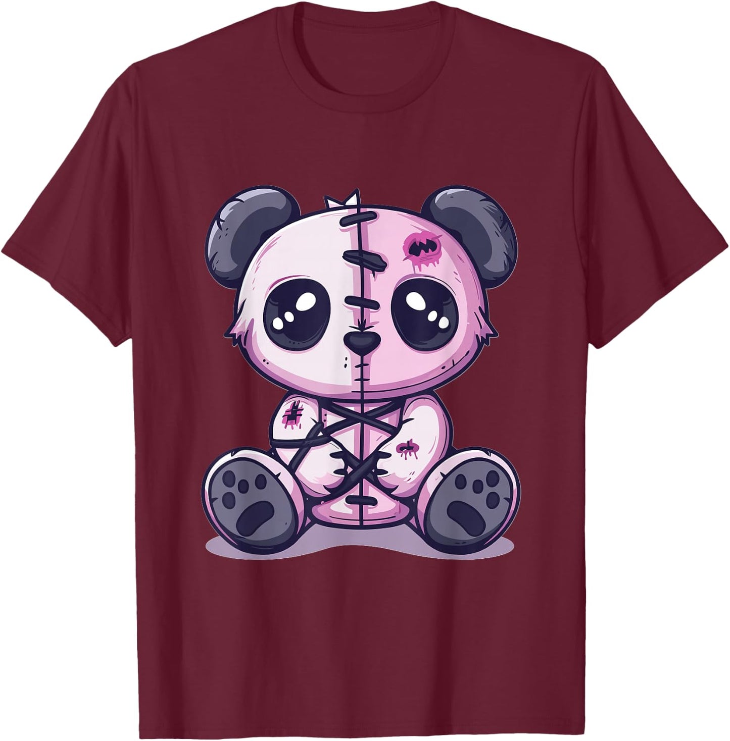 Goth Pastel Cute Creepy Kawaii Panda Voodoo Doll T-Shirt - T-Shirt | Maroon