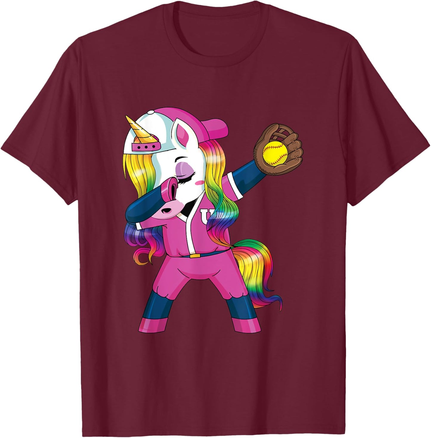 Dabbing Unicorn Softball Gift Girls Women T-Shirt - T-Shirt | Maroon
