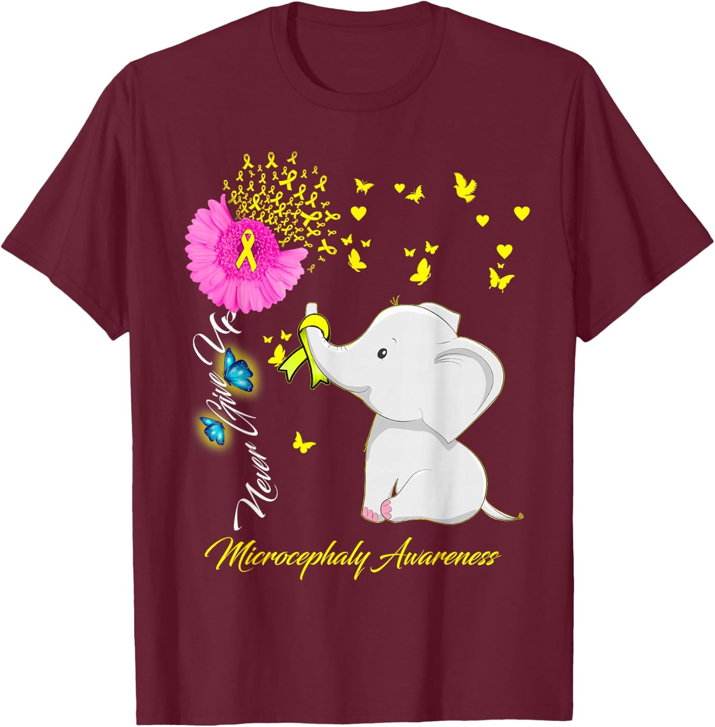 Elephant Microcephaly Awareness - Microcephaly Ribbon Gifts T-Shirt - T-Shirt | Maroon