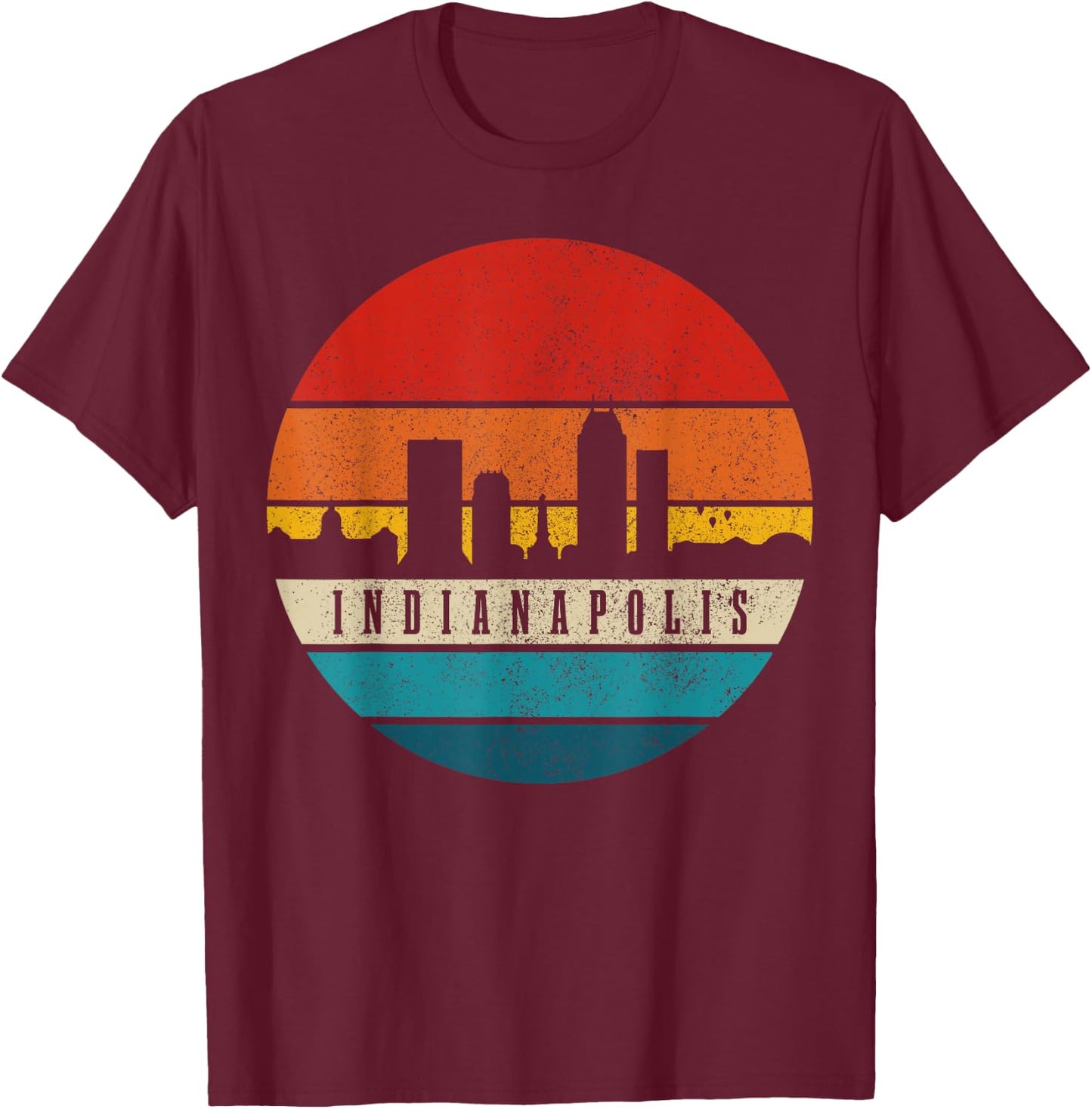 Indianapolis Skyline Indiana Vintage USA America Souvenir T-Shirt - T-Shirt | Maroon
