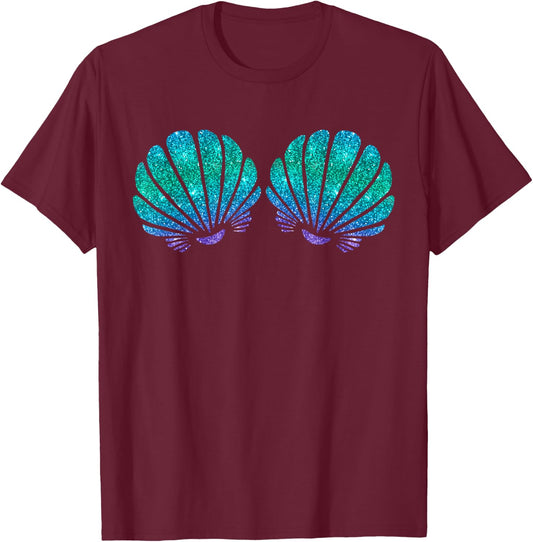 Mermaid Sea Shell Bra Costume T-Shirt - T-Shirt | Maroon
