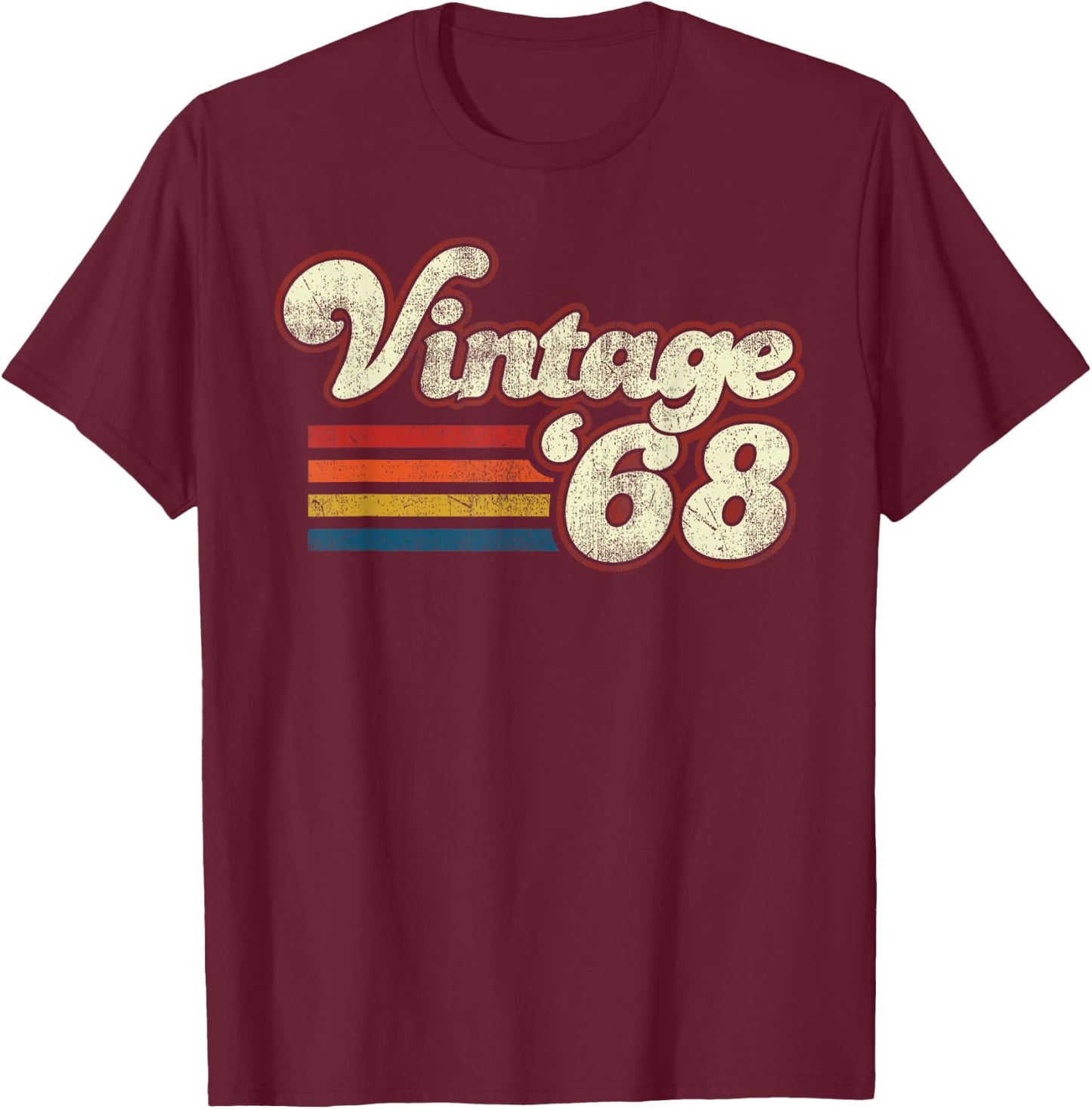 Vintage Retro Birthday 1968 55 Birthday Black Adult Classic Fit Short Sleeve T-Shirt - T-Shirt | Maroon