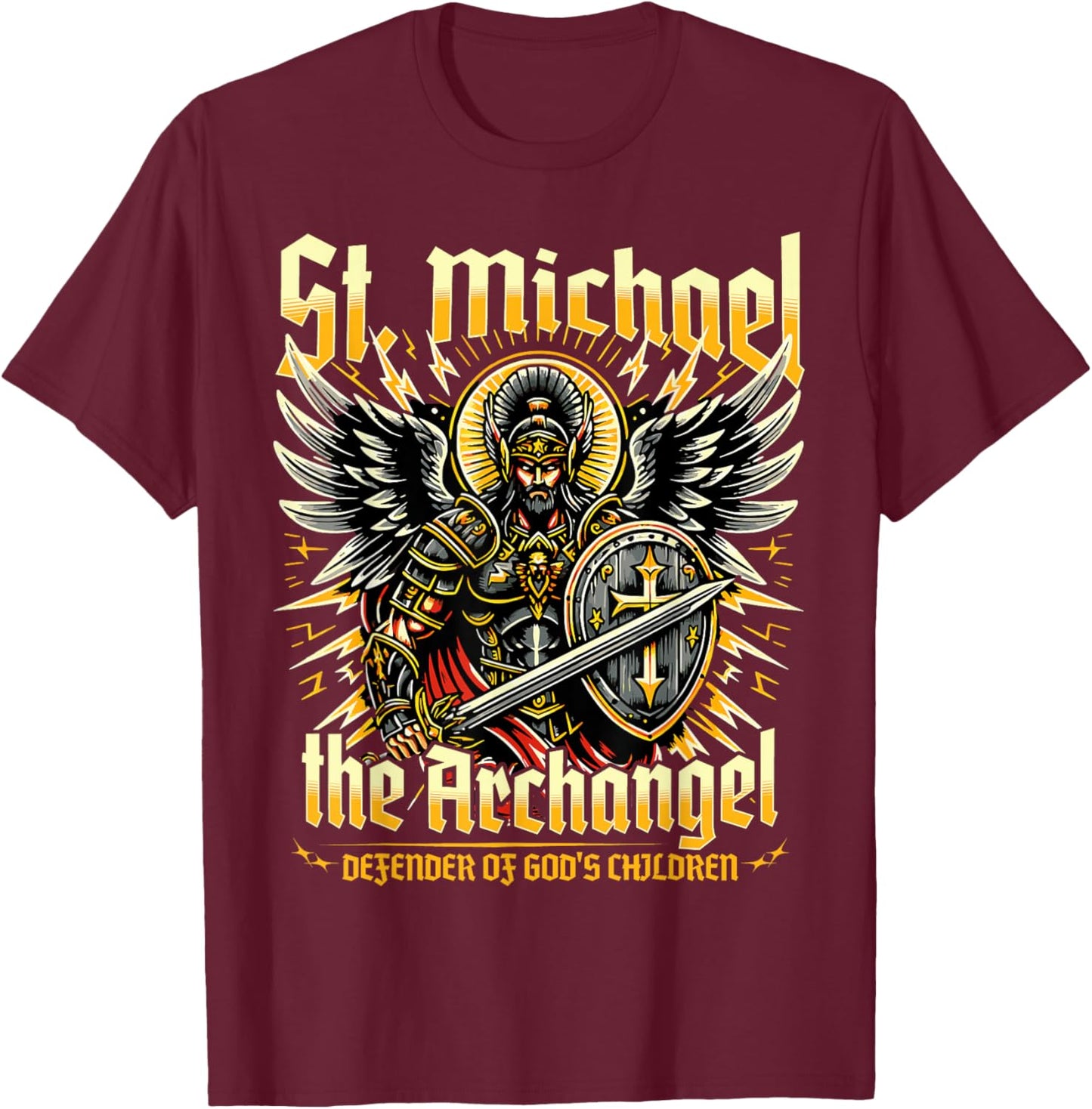 St. Michael the Archangel Defender of God's Children T-Shirt - T-Shirt | Maroon