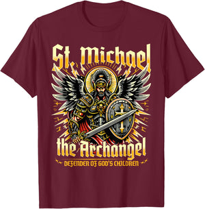 St. Michael the Archangel Defender of God's Children T-Shirt - T-Shirt | Maroon