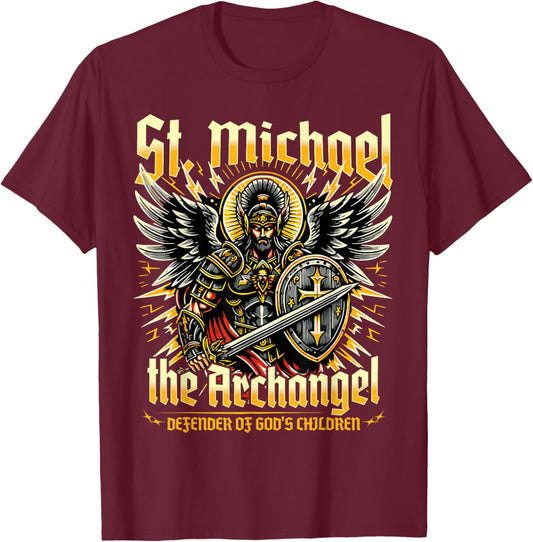 St. Michael the Archangel Defender of God's Children T-Shirt - T-Shirt | Maroon