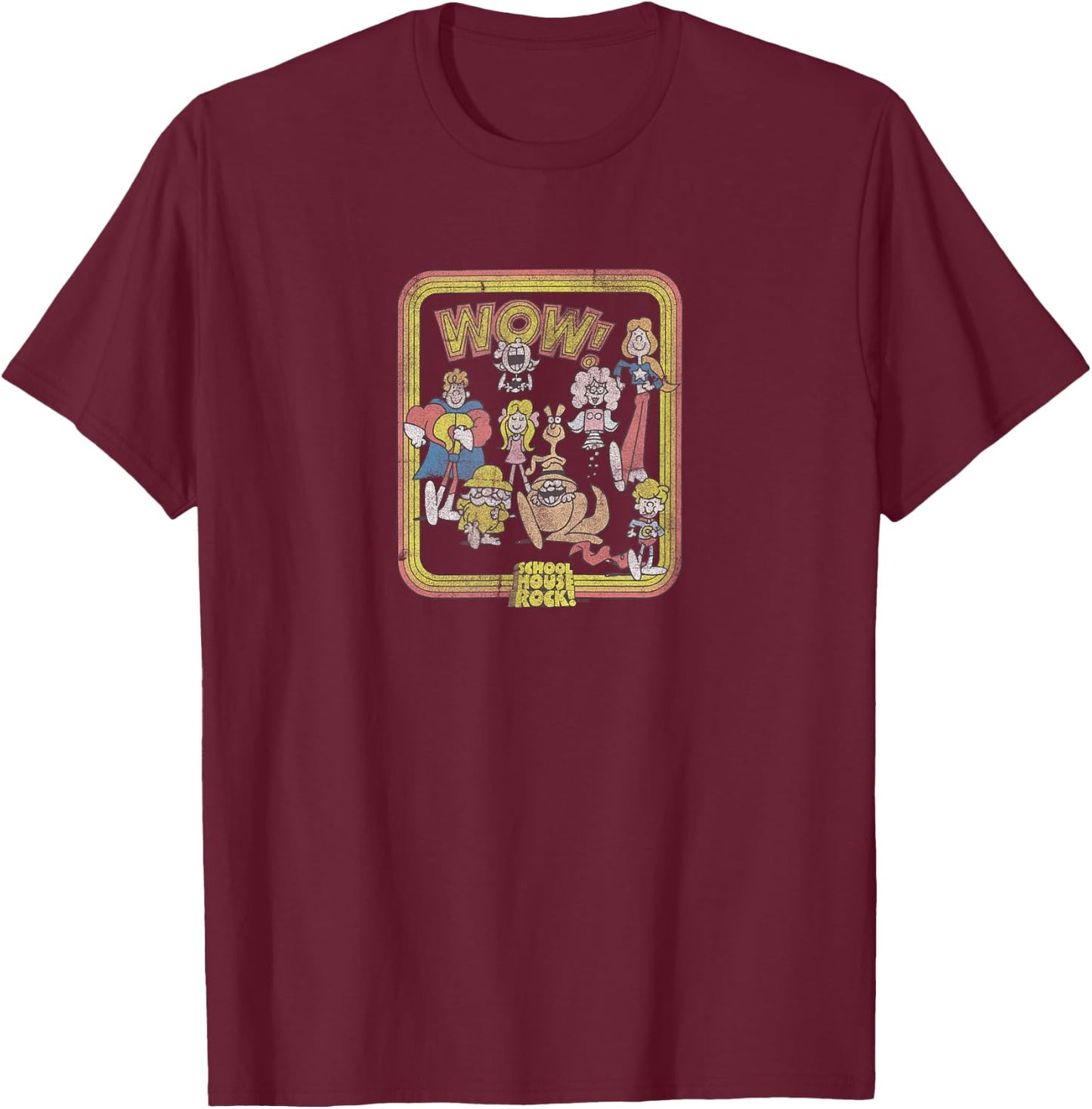 Schoolhouse Rock Wow Characters Vintage Cartoon T-Shirt - T-Shirt | Maroon