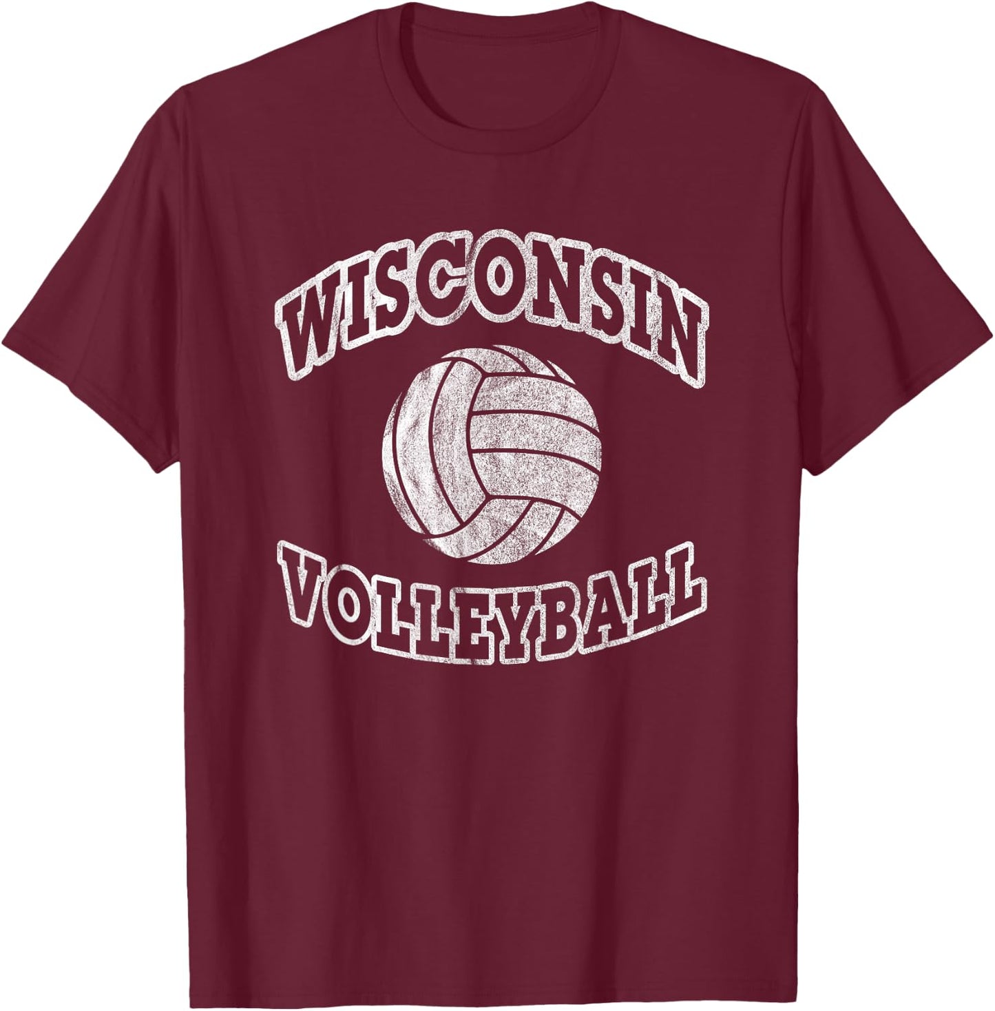 Wisconsin Volleyball Classic Style Vintage Distressed T-Shirt - T-Shirt | Maroon