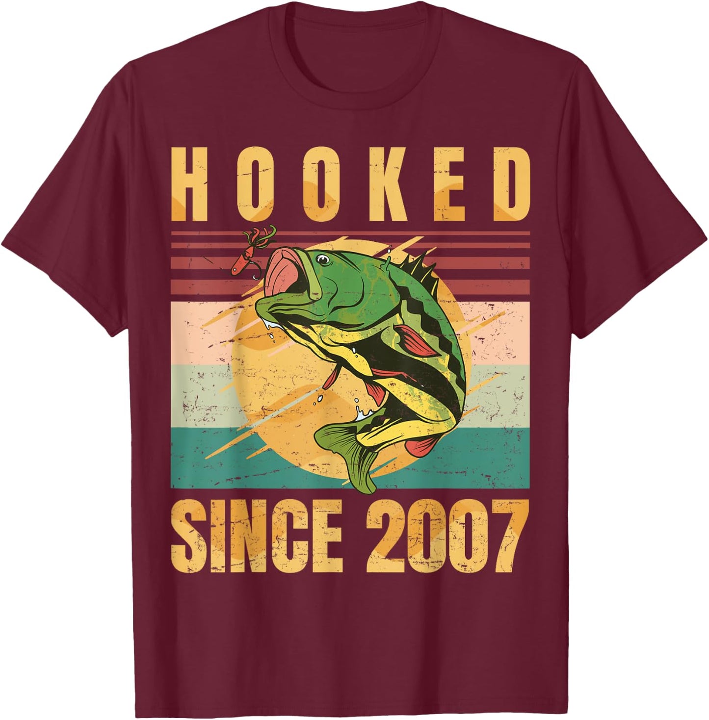 Fishing Fisherman - Hooked Since 2007 - Vintage Retro Gift T-Shirt - T-Shirt | Maroon